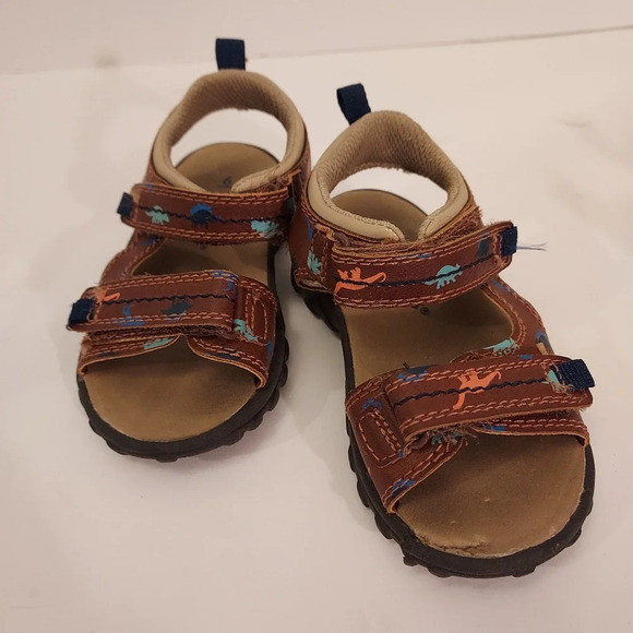 Carter's Brown and Dinosaur Karter Hook and Loop Play Sandals in Size 6 - Picture 1 of 11